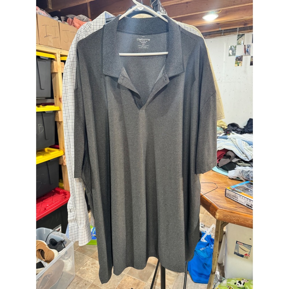 Claiborne Men Big&Tall 4XLT Stretch Polo Shirt Charcoal Gray V-Neck Short Sleeve